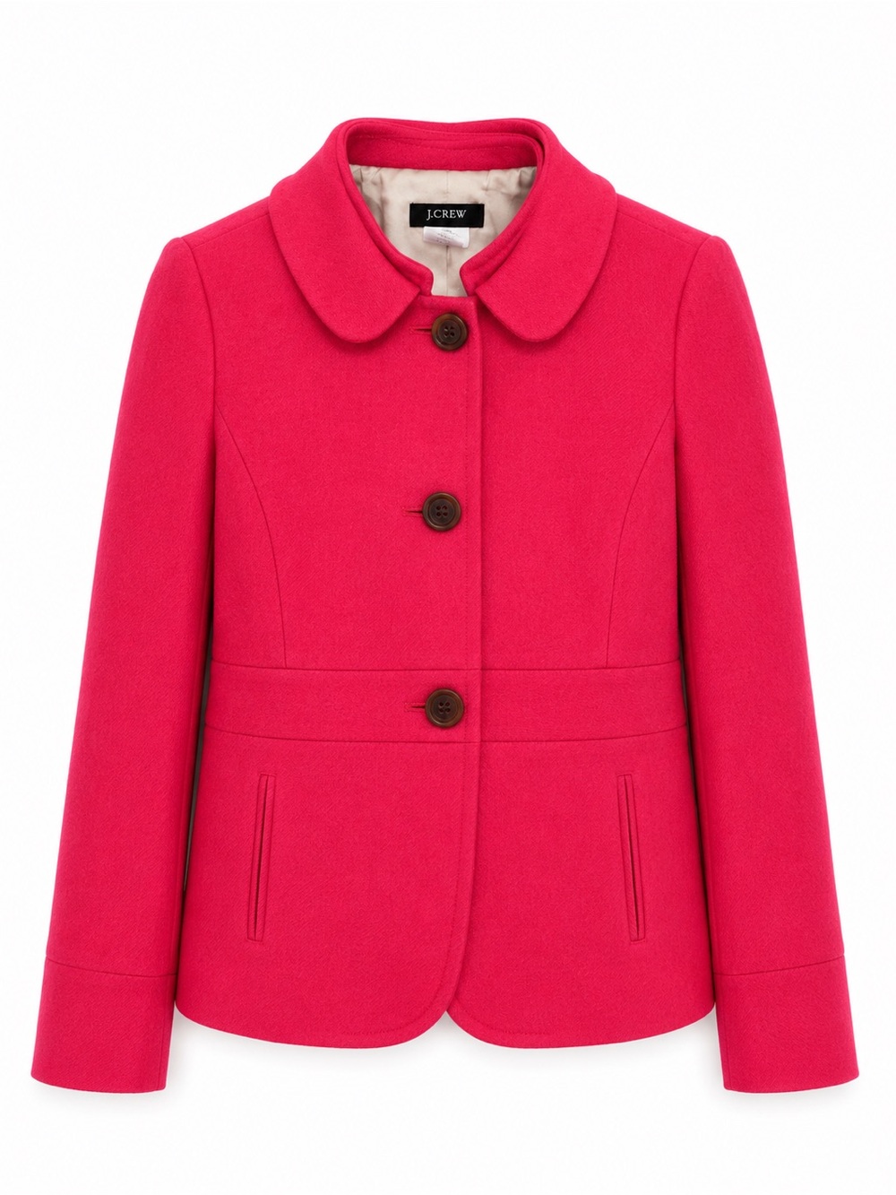 J. Crew Bright Pink Peter Pan Collar Wool Peacoat Like New extra buttons